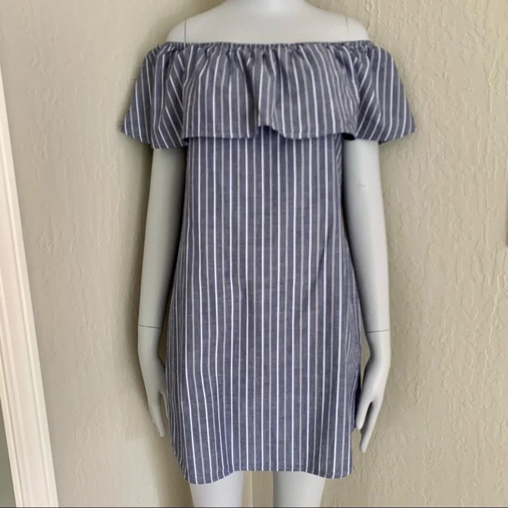 SOCIALITE Nordstrom Striped Off-The-Shoulder Mini Dress Coverup Loose Fit Small - Picture 4 of 14